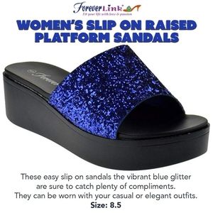 Women’s Slip On Raised Platform Sandals - Blue Glitter